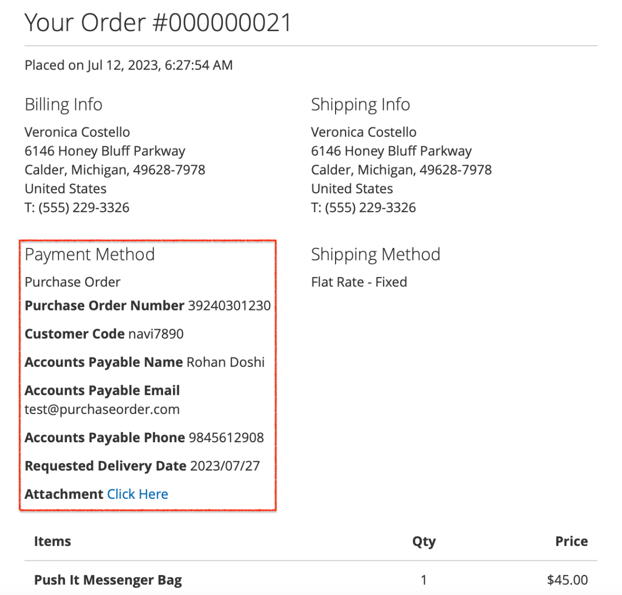 Magento 2 Advanced Purchase Order Email Template