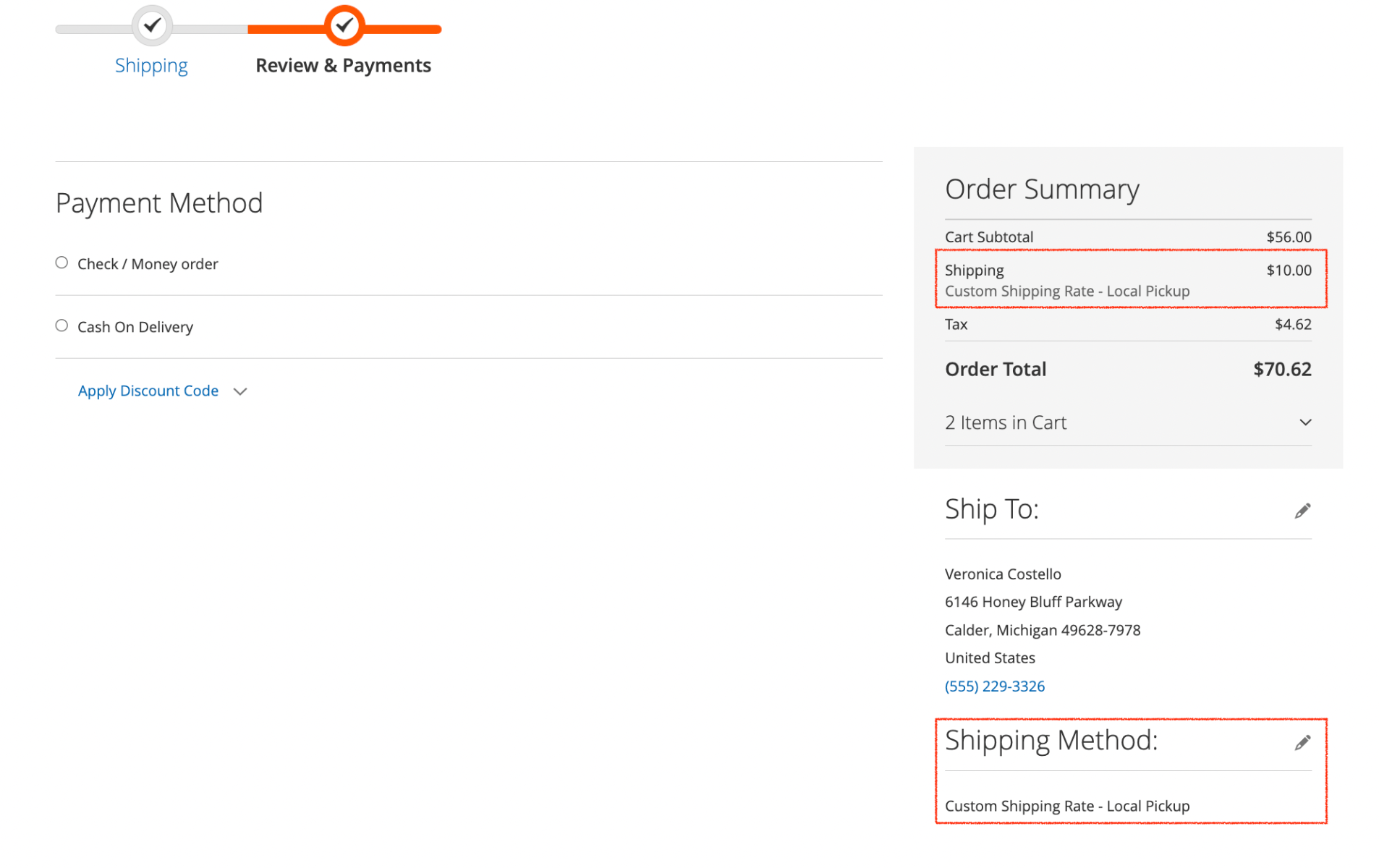 Magento 2 Custom Shipping Rate Checkout Payment Page