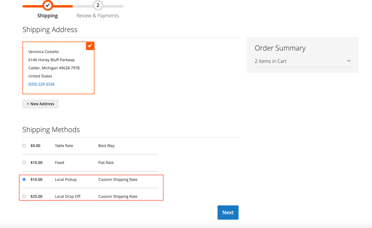 Magento 2 Custom Shipping Rate Checkout Shipping Address Page