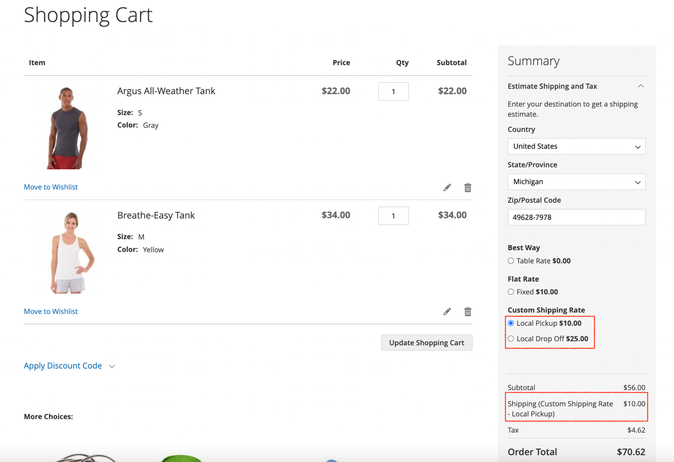 Magento 2 Custom Shipping Rate Shopping Cart Page