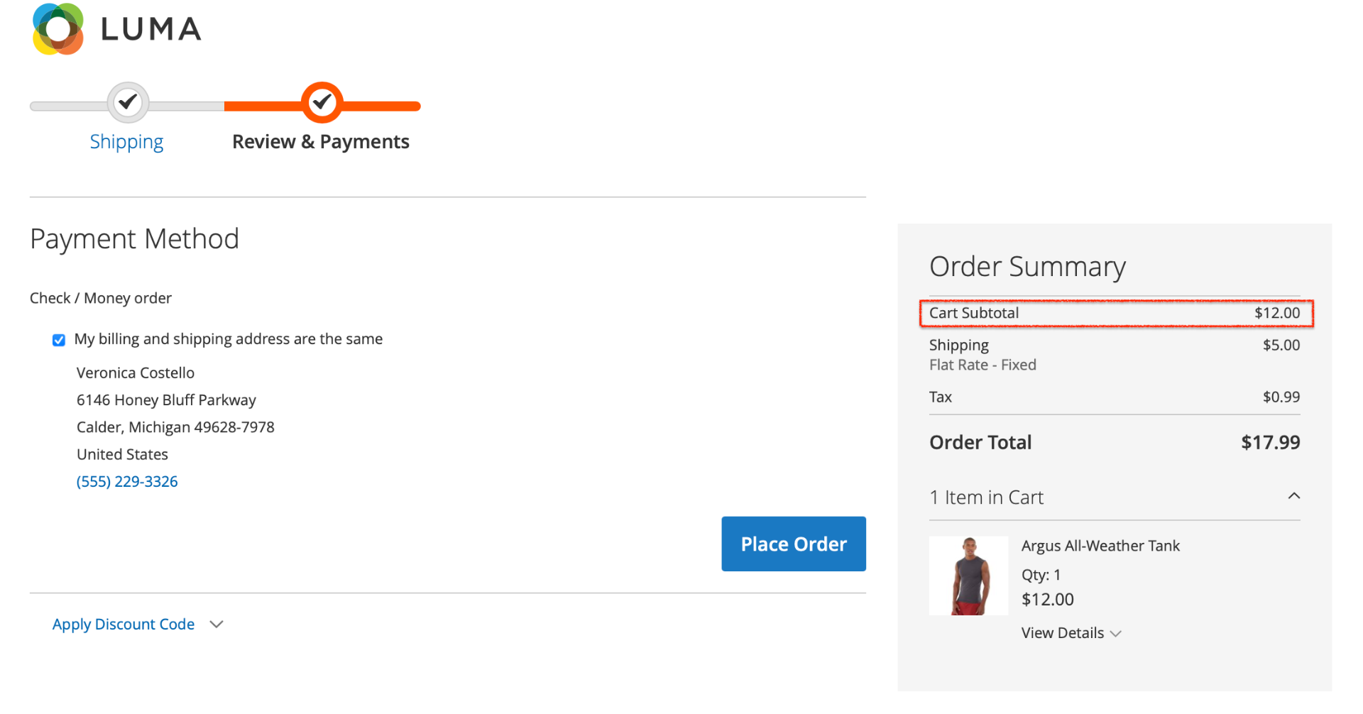 Deal price on payment step of checkout page