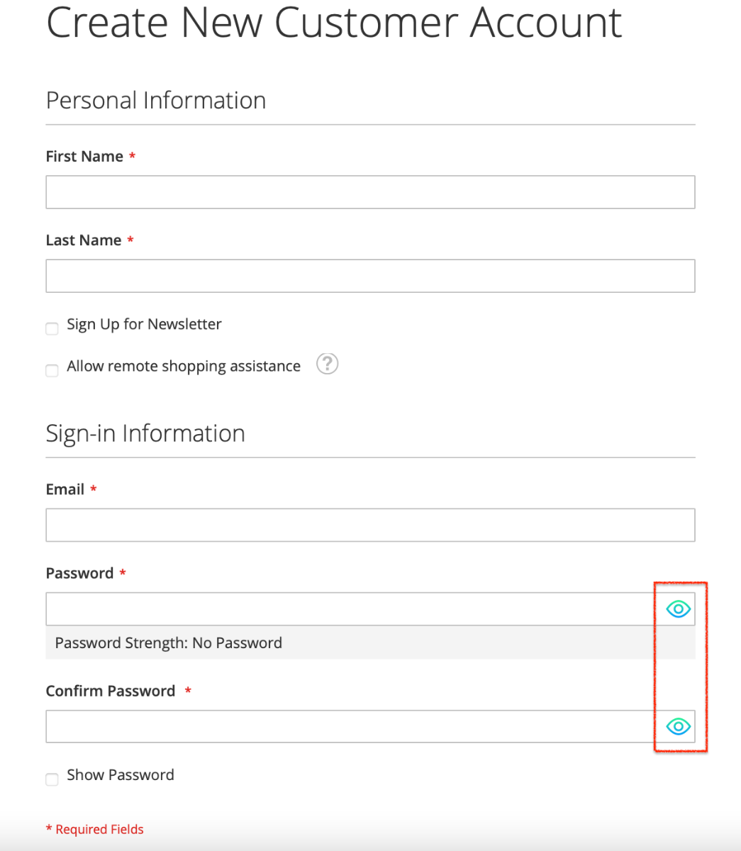 Password Show/Hide On Create New Account